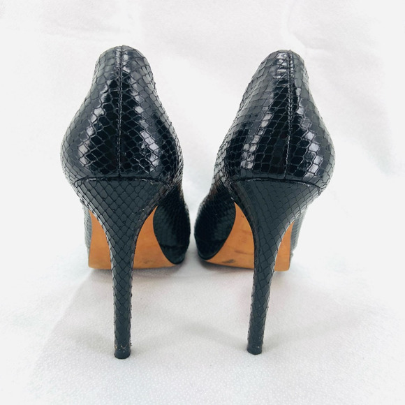 Ann Taylor 6 M‎ Classic Heels Black Leather Snake Embossed Stiletto Preppy City - Picture 2 of 12